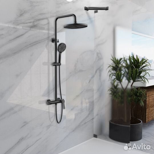 Душ. система черн мат 225мм смесит. Vincea Arco V