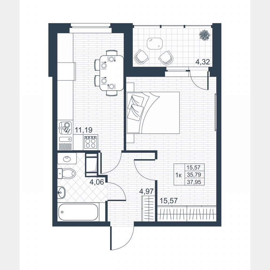 1-к. квартира, 35,7 м², 6/9 эт.