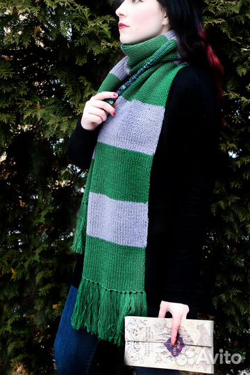 Шарф Гарри Поттер Гриффиндор Слизерин ручная вязка