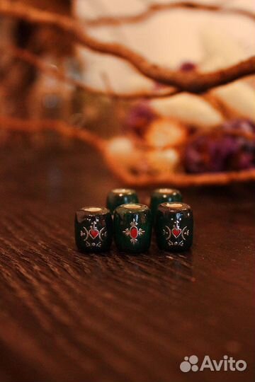 Бусины для дредов сет из 5шт, зеленый, изумрудный