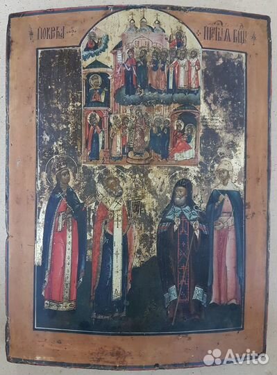Икона Покров Богоматери с избранными Святыми 19век