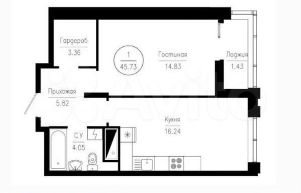 1-к. квартира, 45,8 м², 14/16 эт.