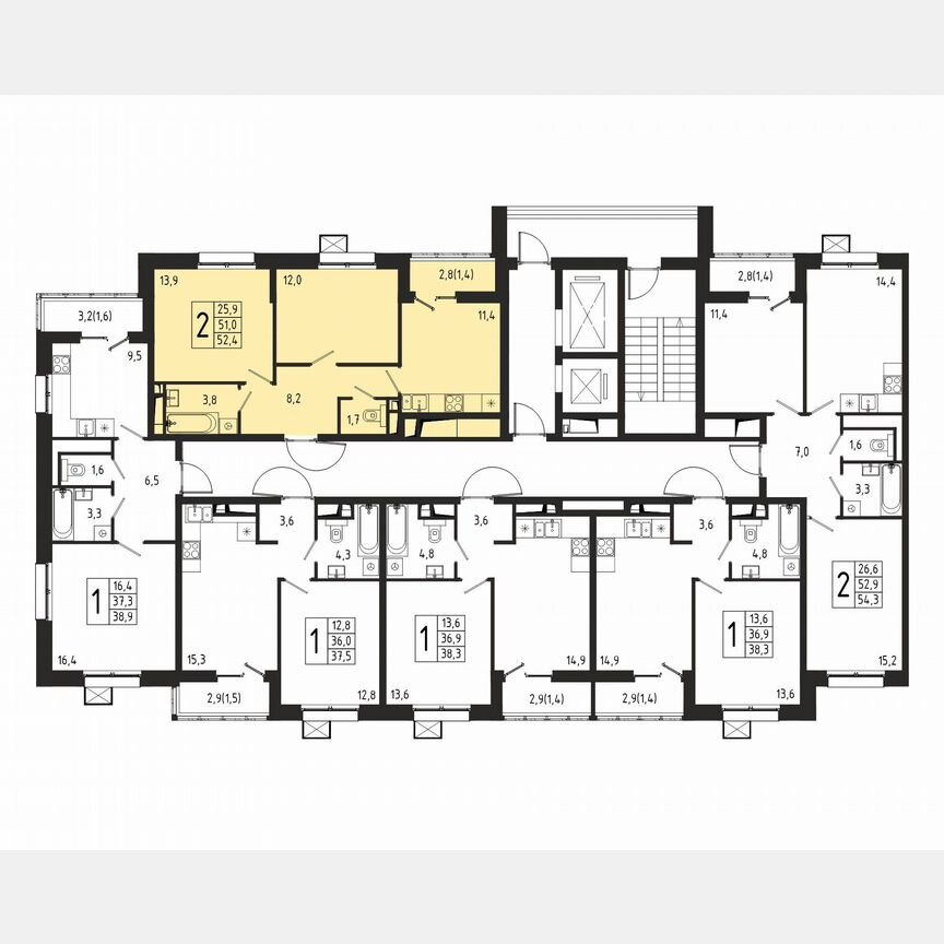 2-к. квартира, 52,4 м², 2/10 эт.