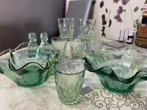 Стекло СССР цветное Бирюзовое стаканы вазы