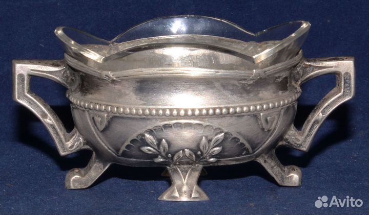 Старинная солонка стекло серебро