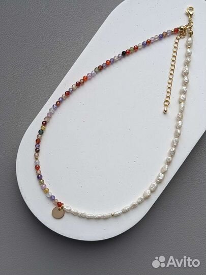 Чокер из жемчуга и цирконов ручной работы