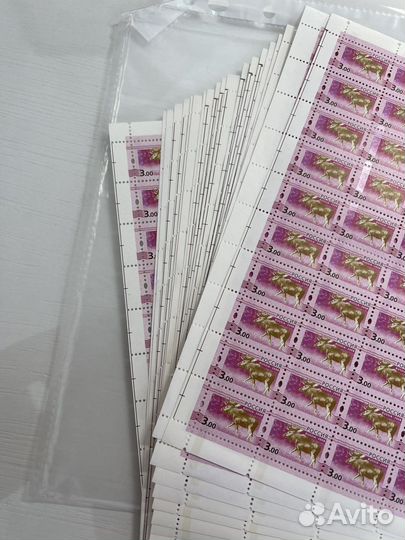 Марки 3р почта россии 2008г Лось (100шт лист)