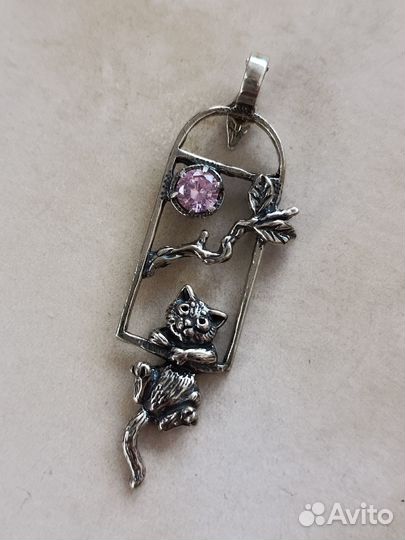Серебряная подвеска Котик с фианитом Новая