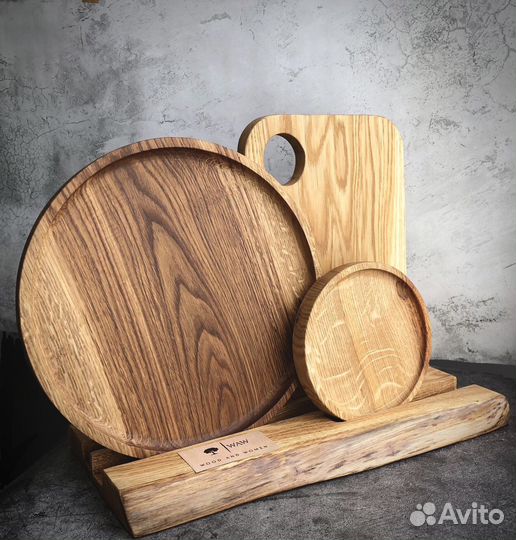 Наборы из дуба (доска, тарелка, менажница.)