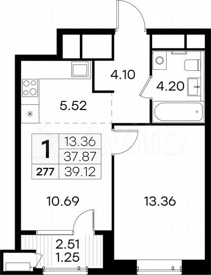 1-к. квартира, 39,1 м², 6/32 эт.