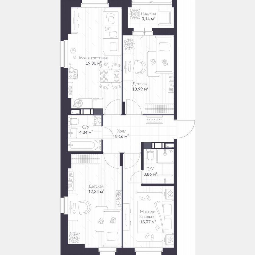 3-к. квартира, 82,8 м², 8/10 эт.
