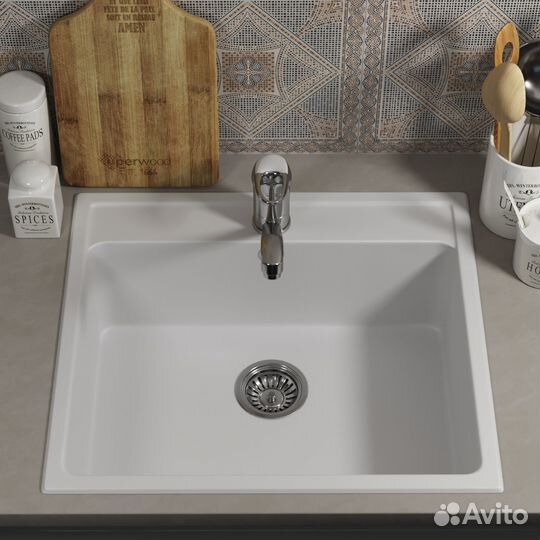 Кухонная мойка из искусственного камня прямоугольная, цвет туман