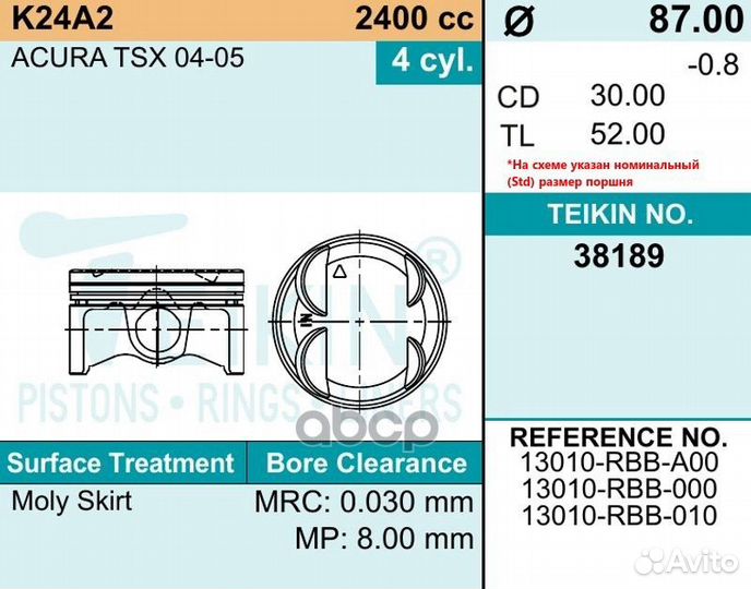 Кольца поршневые 38189050 teikin