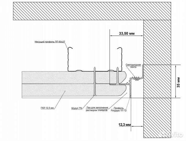 Теневой профиль для гипс-на тп-12 fergipps белый