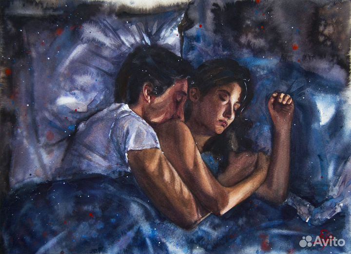 Картина акварелью влюбленные 