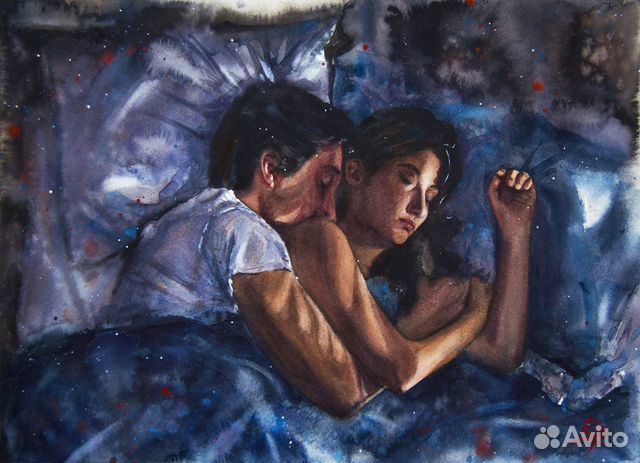 Картина акварелью влюбленные 