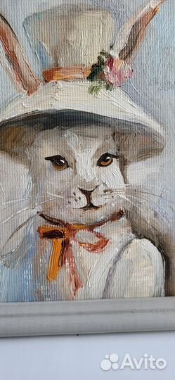 Девочка зайчик. Картина маслом на картоне в рамке