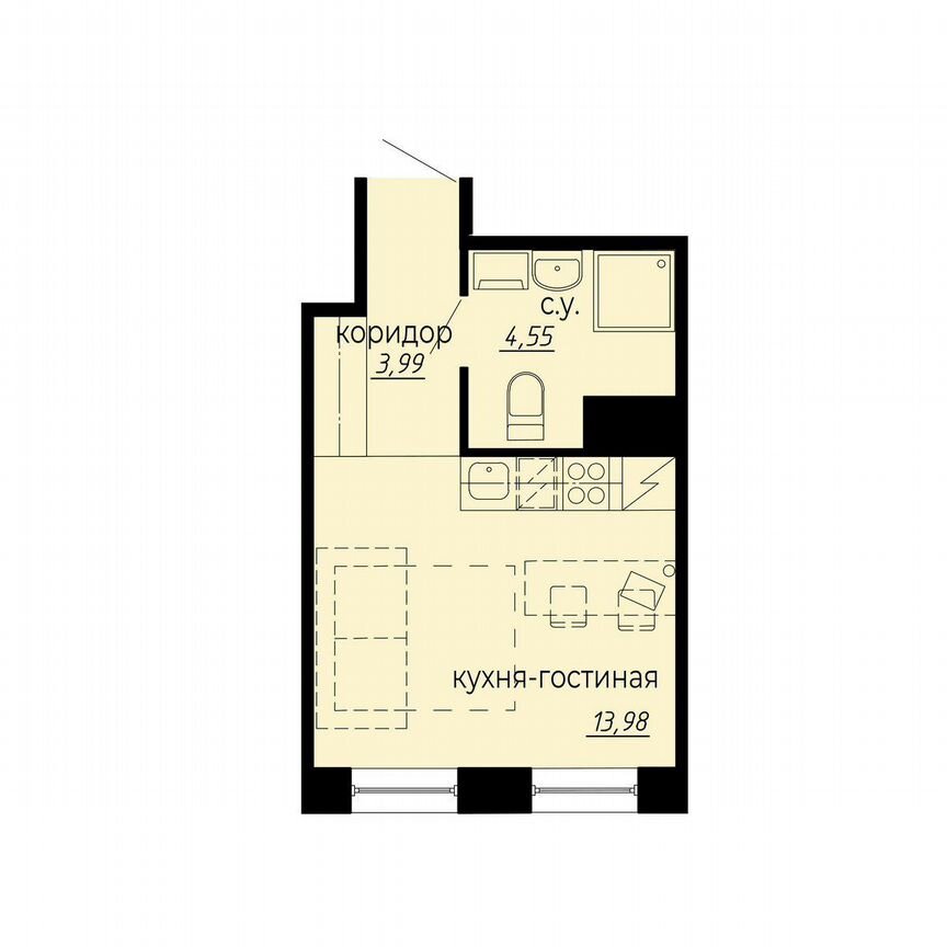 Апартаменты-студия, 22,5 м², 7/10 эт.