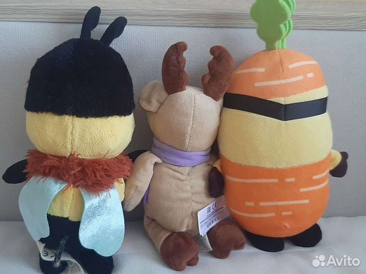 Мягкие игрушки пчелка, олень и миньон