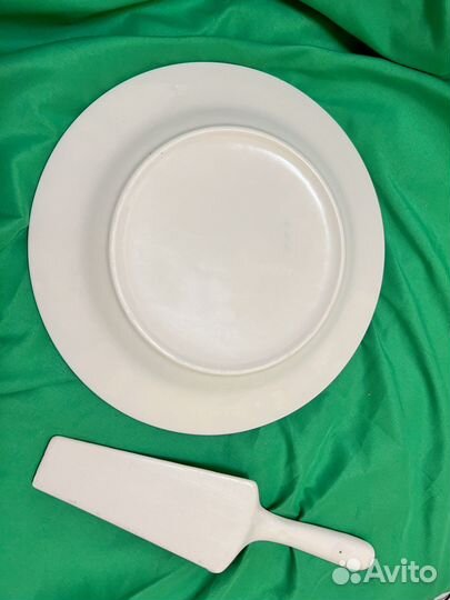 Тарелка под торт с лопаткой фарфор винтажный