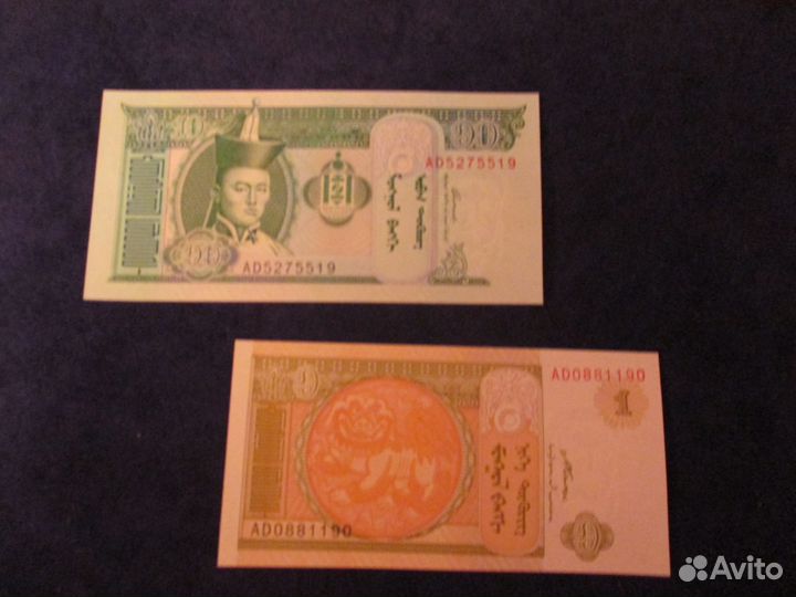 Боны Монголия 1 и 10 тугрик. Пресс