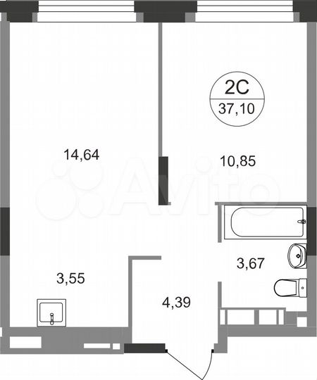 2-к. квартира, 37,1 м², 4/22 эт.