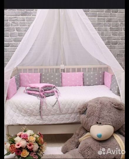 Бортики в кроватку подушки 10 подушек+1 наволочка