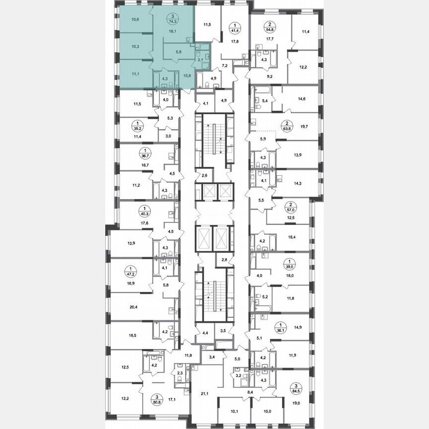 3-к. квартира, 74,3 м², 19/20 эт.