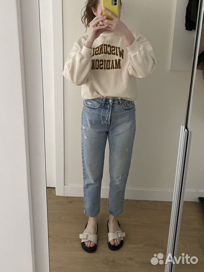 Джинсы мом mom синие Stradivarius