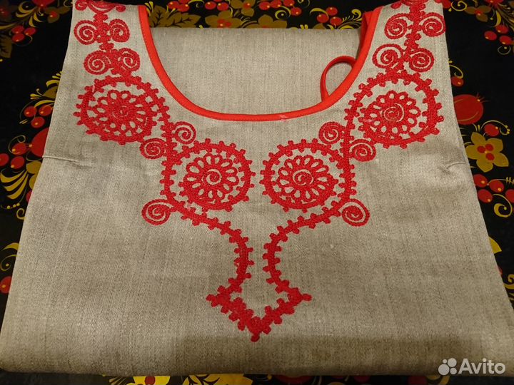 Заонежская вышивка. Фартук с грудкой. Лен