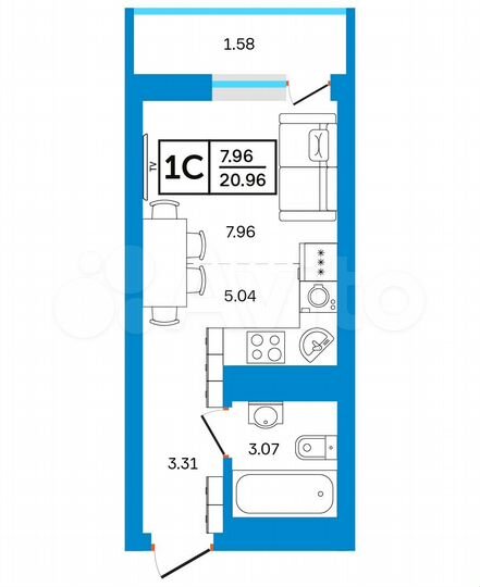 Квартира-студия, 21 м², 7/24 эт.