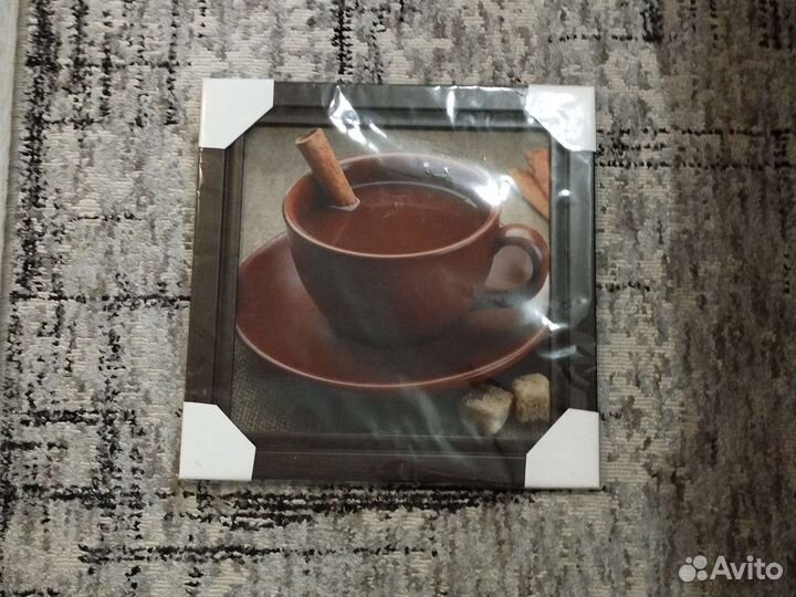 Картина репродукция в раме, кофе, кружка