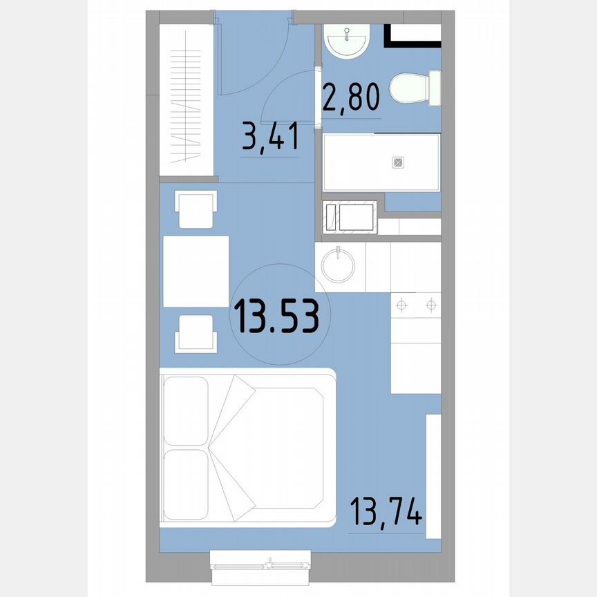 1-к. апартаменты, 19,8 м², 13/13 эт.
