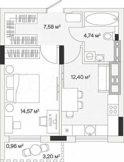 1-к. квартира, 40,3 м², 7/7 эт.