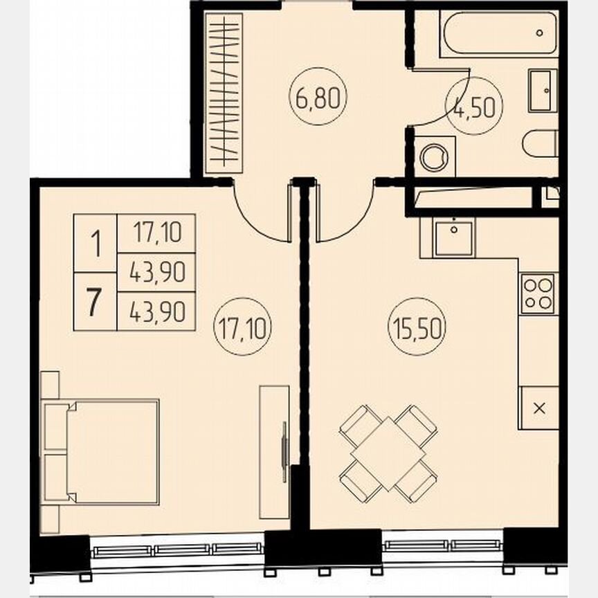 1-к. квартира, 43,9 м², 26/28 эт.