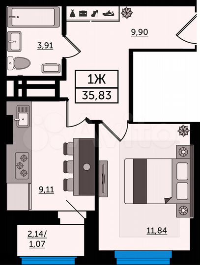 1-к. квартира, 35,8 м², 10/24 эт.