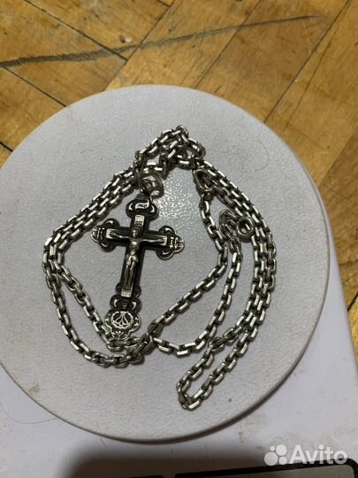 Серебро, цепочка плетение якорь квадрат с крестом