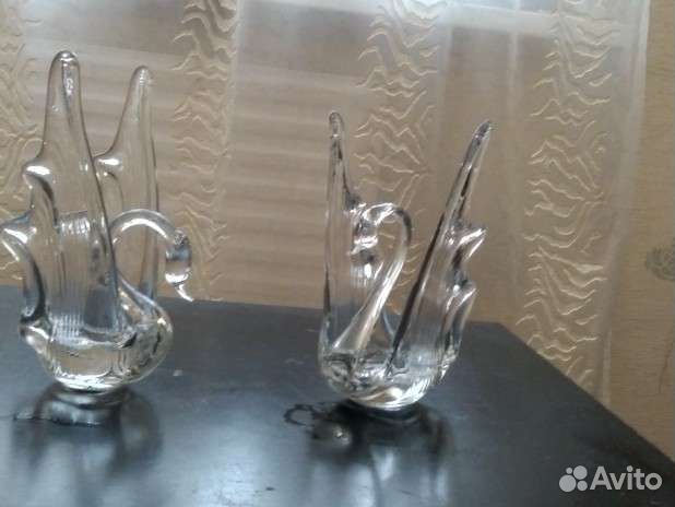 Стеклянная статуэтка лебедь 2шт