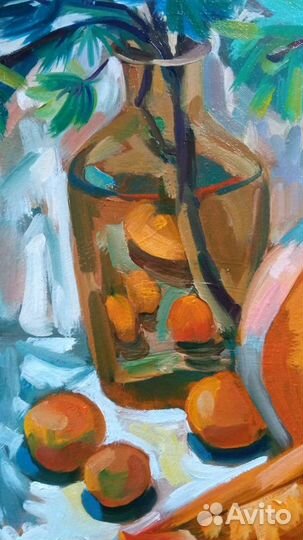 Картина маслом Натюрморт с тыквой,мандаринами и со