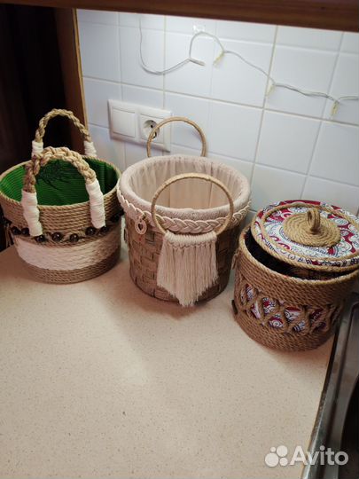 Корзины из джута ручной работы