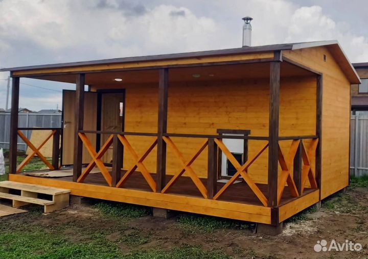 Баня каркасная с террасой под ключ 2,4 * 6