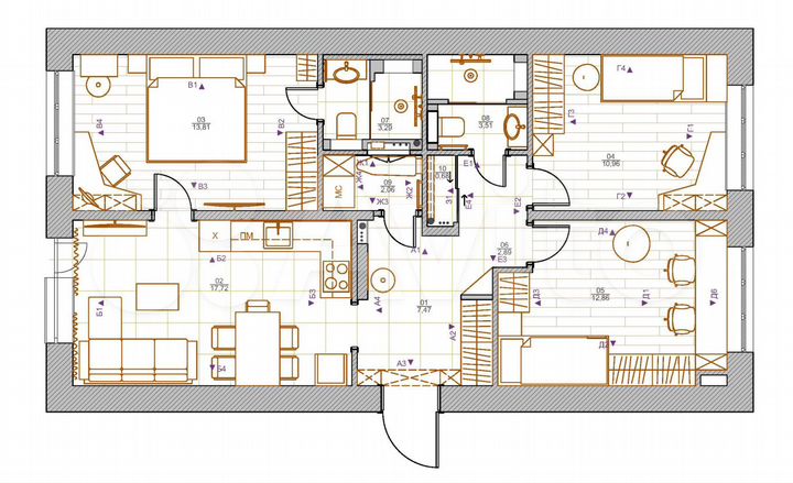 4-к. квартира, 75 м², 3/5 эт.
