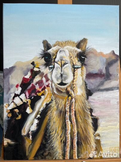 Картина акрилом на холсте верблюд 30/40