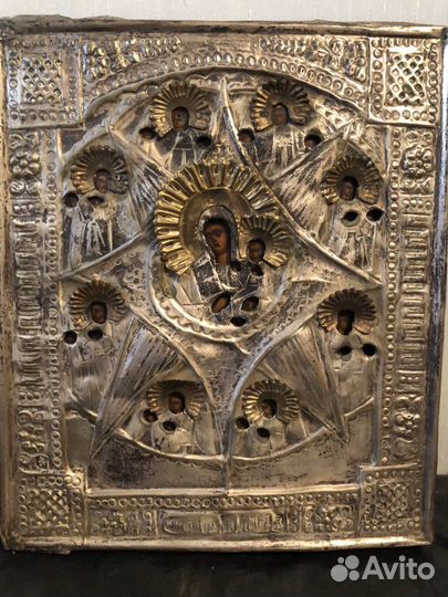 Икона 19 век в окладе Неопалимая купина