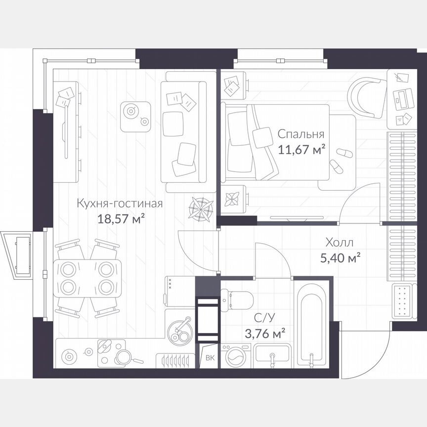 1-к. квартира, 39,4 м², 3/11 эт.