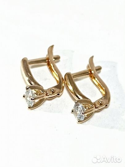 Золотые серьги детские, фианит, английский замок, вес 1,27 г