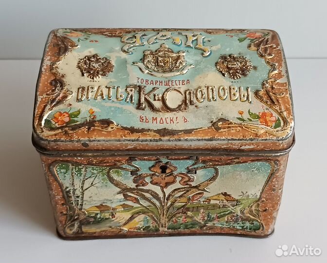 Жестяная коробка Чай Братья Поповы Москва Чайница
