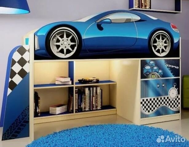 Детская кровать, кровать чердак-машинка