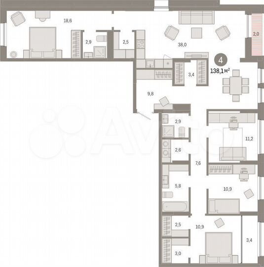 4-к. квартира, 138,1 м², 3/15 эт.