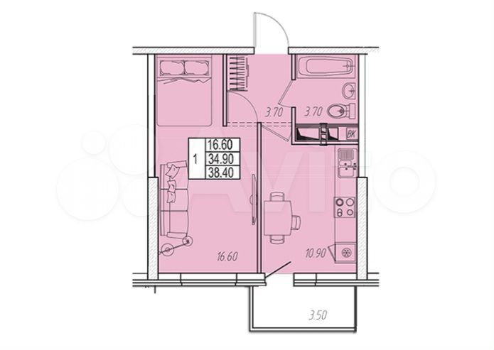 1-к. квартира, 38,5 м², 14/14 эт.